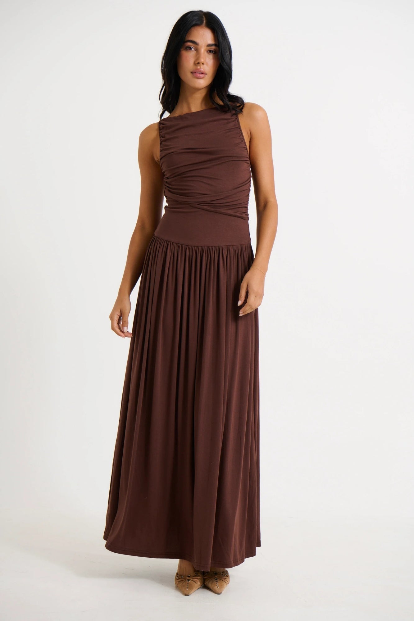Vestido Largo Fruncido Elegante