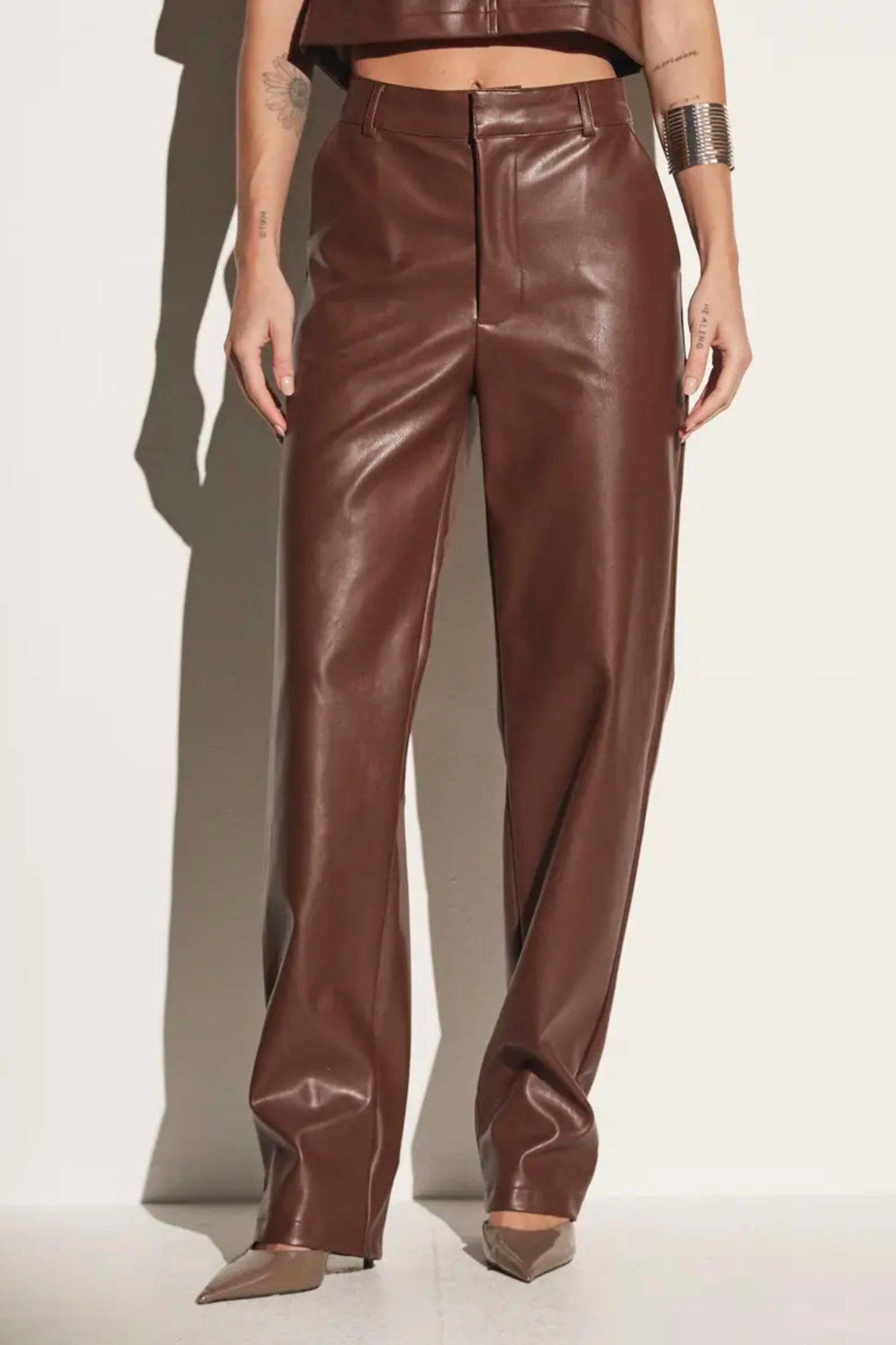 Pantalones de Cuero Cintura Alta