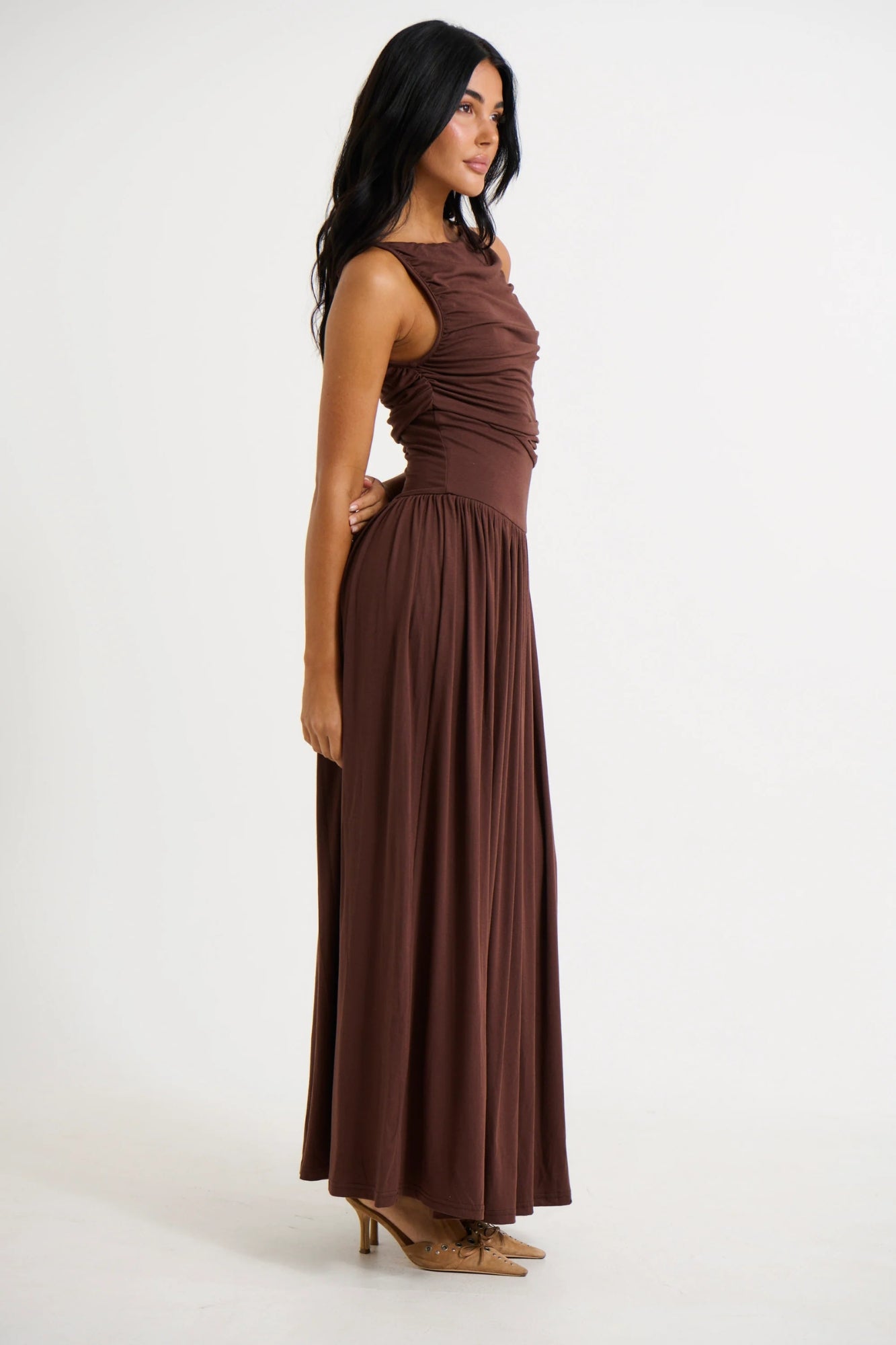 Vestido Largo Fruncido Elegante