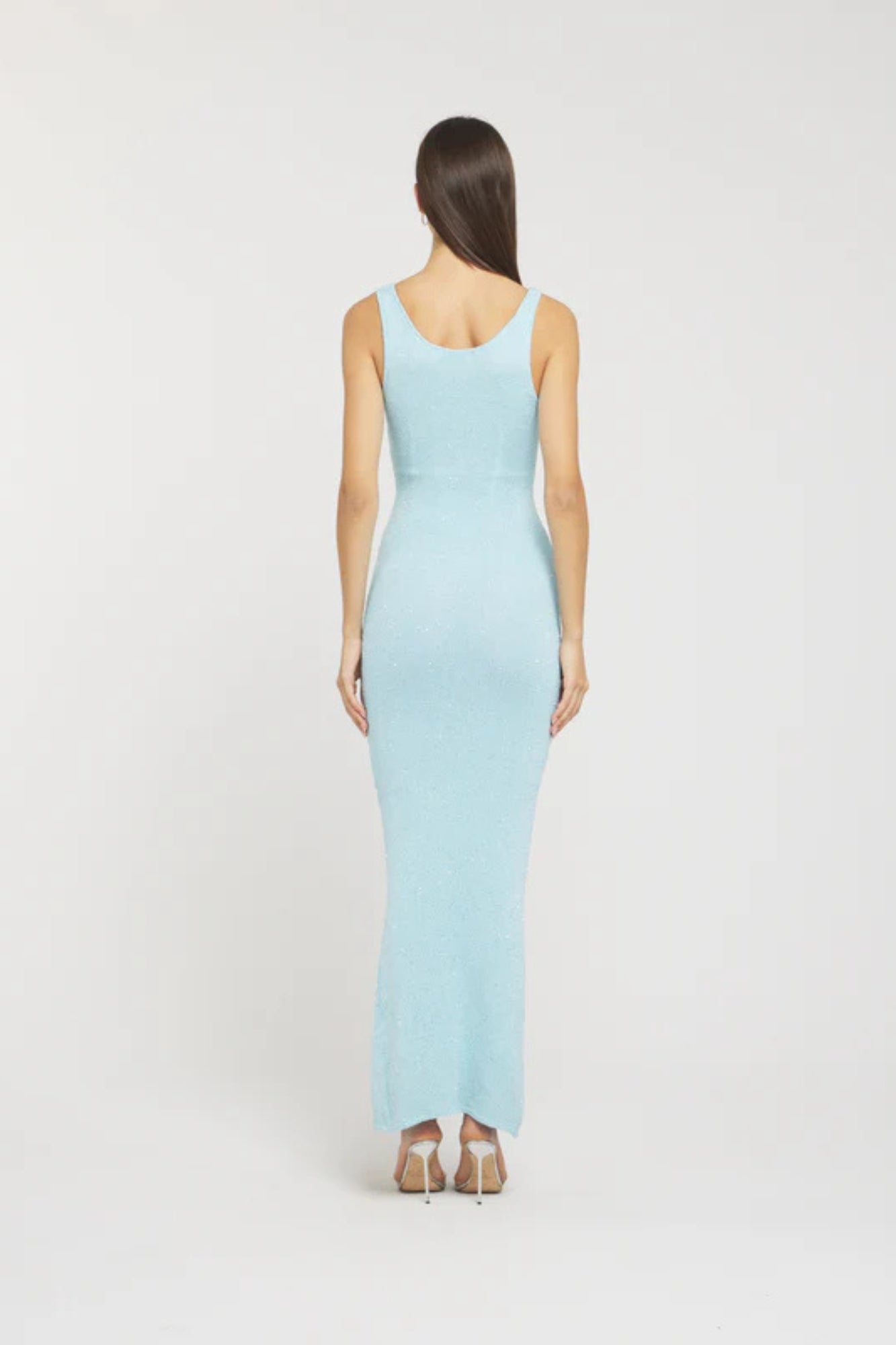 Vestido Largo con Lentejuelas Azul Bebé