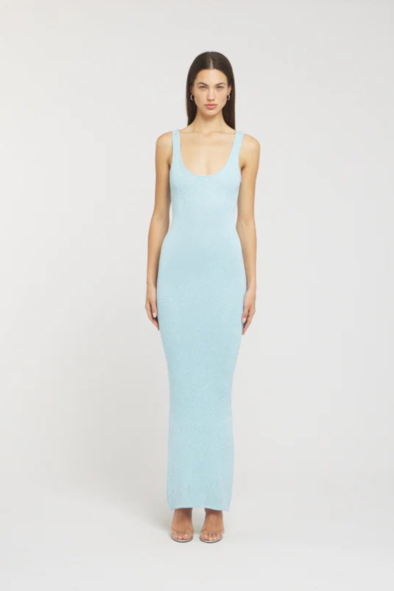 Vestido Largo con Lentejuelas Azul Bebé