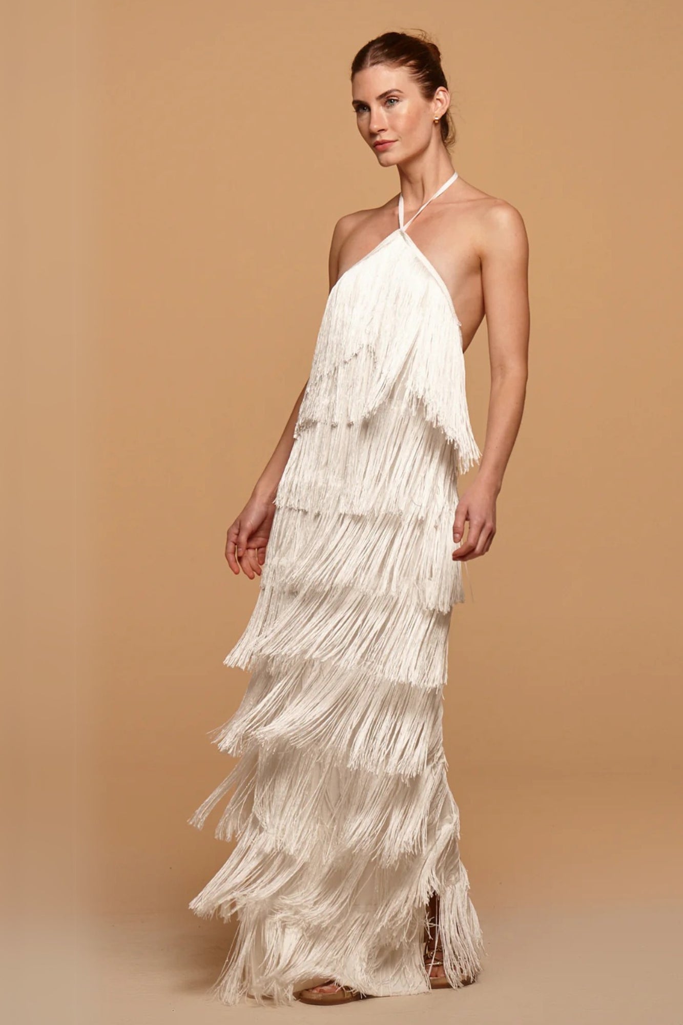 Vestido Largo con Flecos de Fiesta