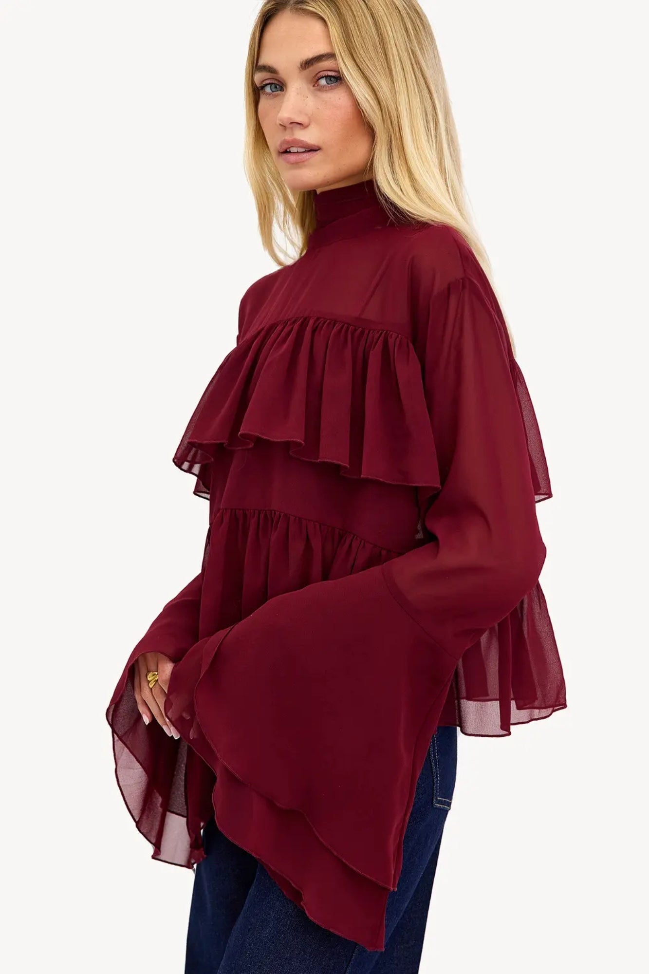 Blusa Plisada Cuello Alto