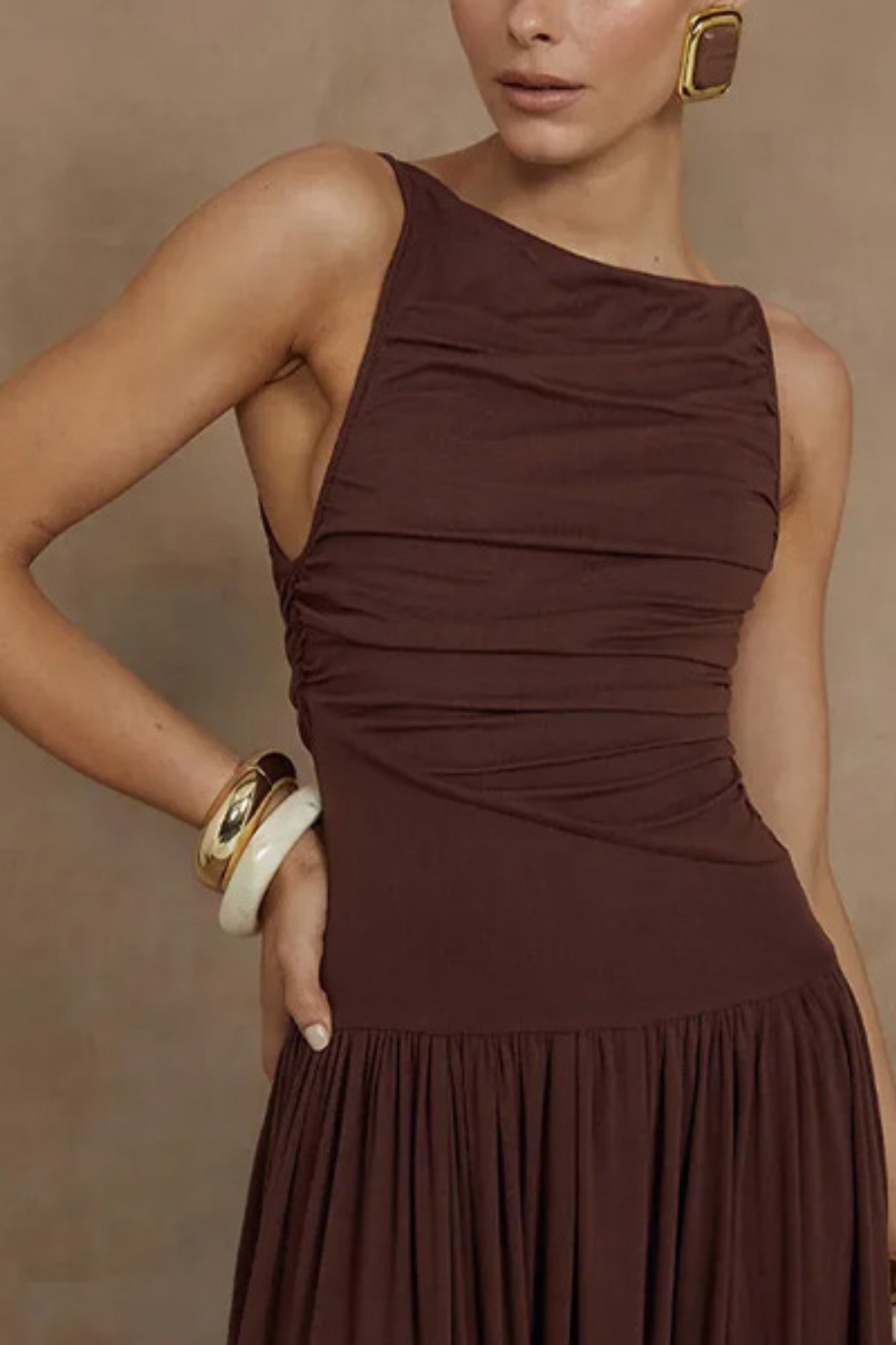 Vestido Largo Fruncido Elegante
