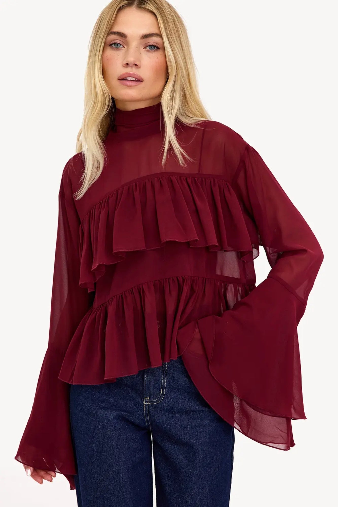 Blusa Plisada Cuello Alto