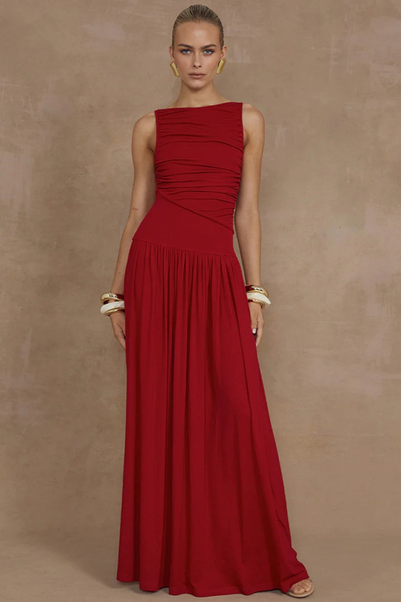 Vestido Largo Fruncido Elegante