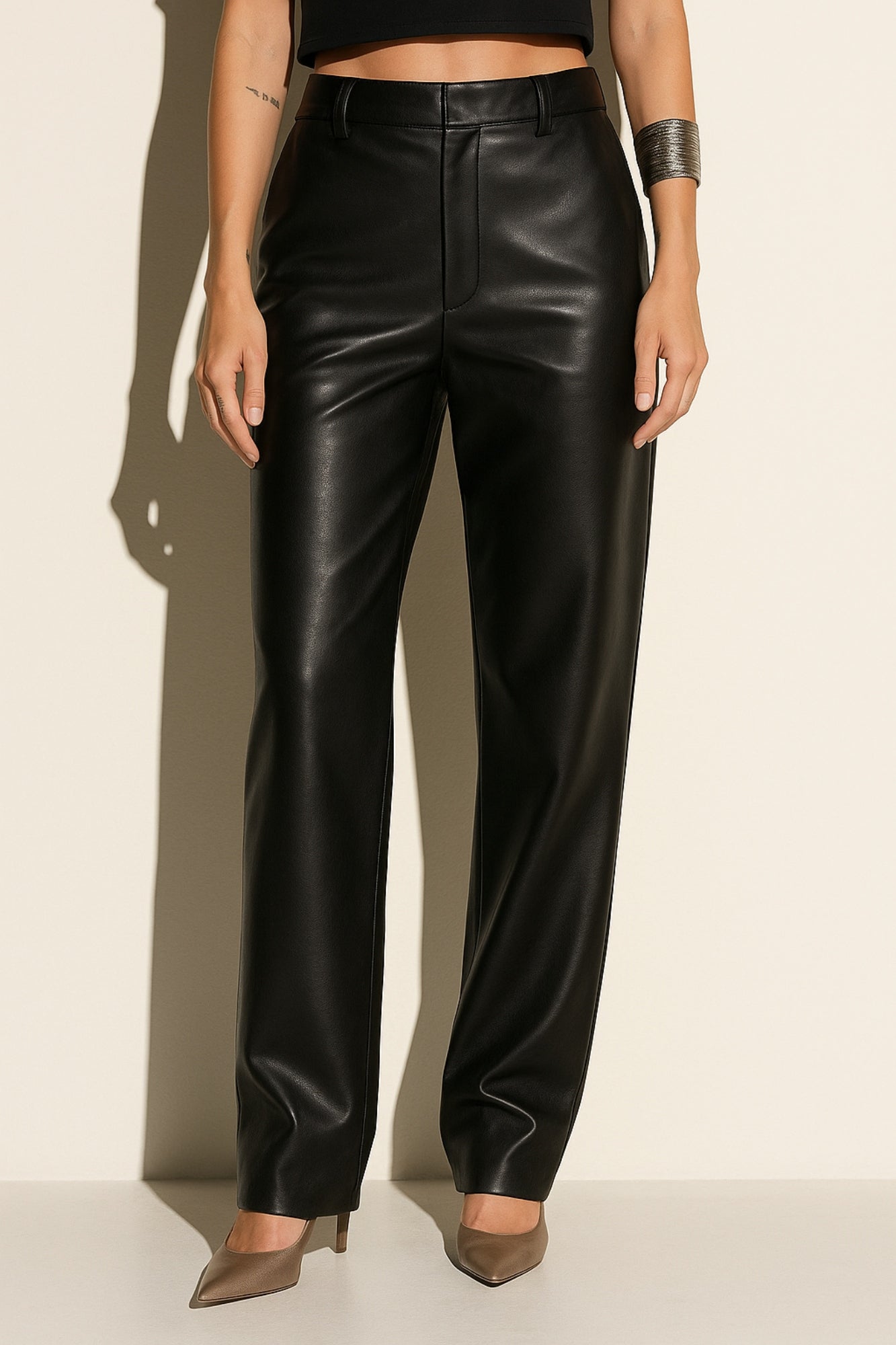 Pantalones de Cuero Cintura Alta