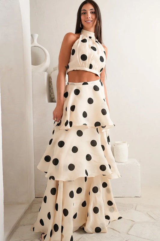 Conjunto de Falda Larga de Lunares