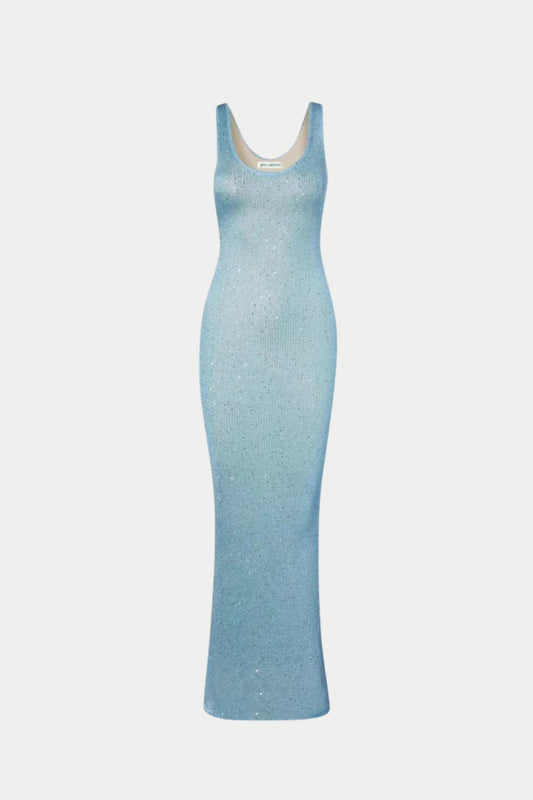 Vestido Largo con Lentejuelas Azul Bebé